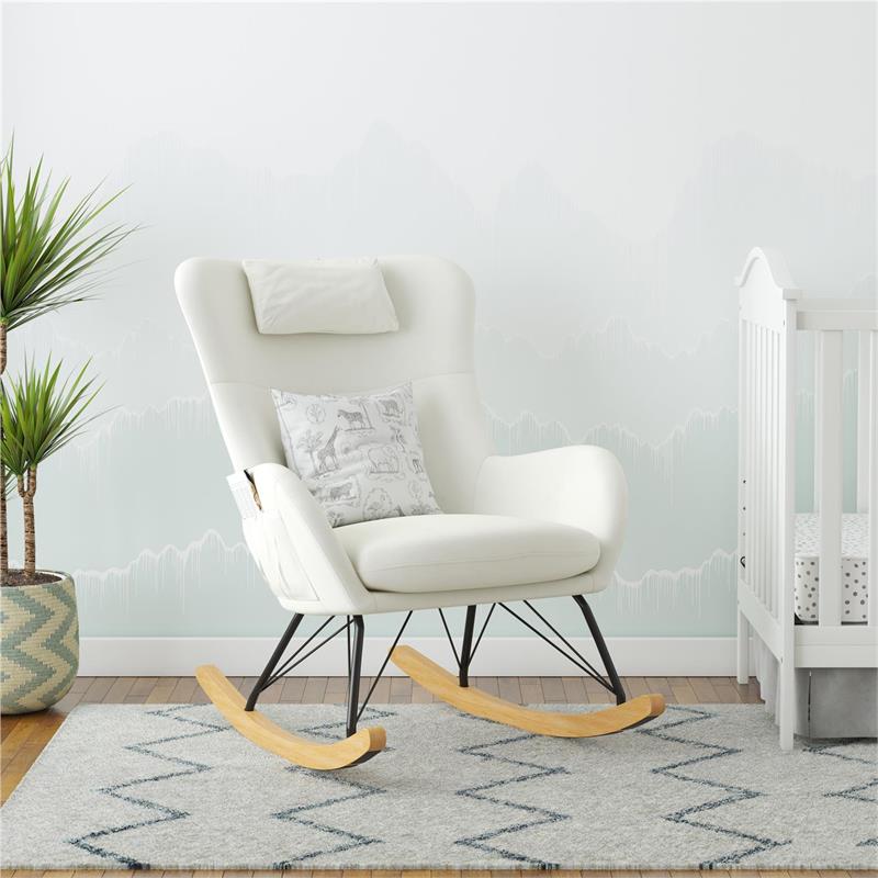 Baby Relax Cranbrook Rocker Accent Chair with Storage Pockets in White