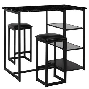 cosmoliving emelie 3-piece metal pub set with faux marble top in black