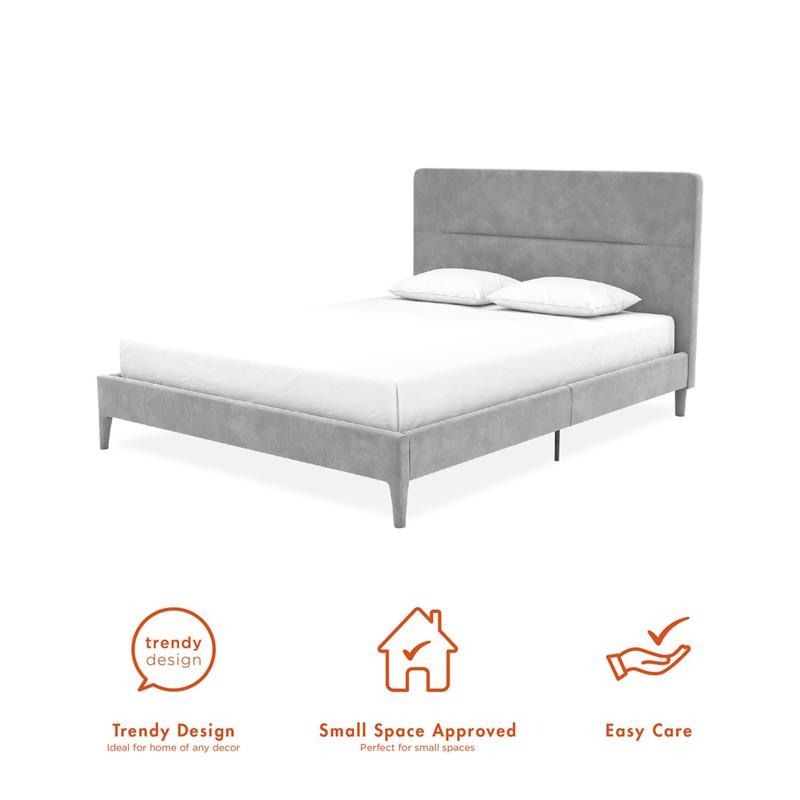 CosmoLiving Westerleigh Upholstered Platform Bed Queen in Light Gray Velvet