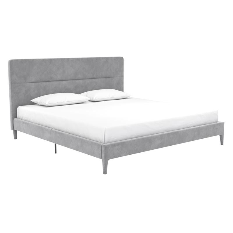 CosmoLiving Westerleigh Upholstered Platform Bed King in Light Gray Velvet
