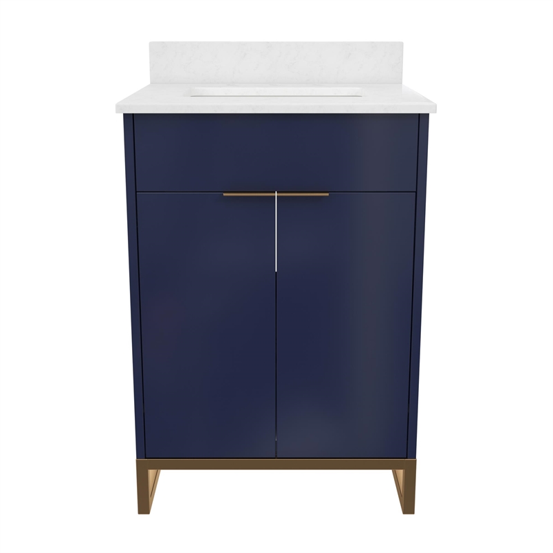 CosmoLiving Leona 36” Bathroom Vanity, Navy with Gold Metal 