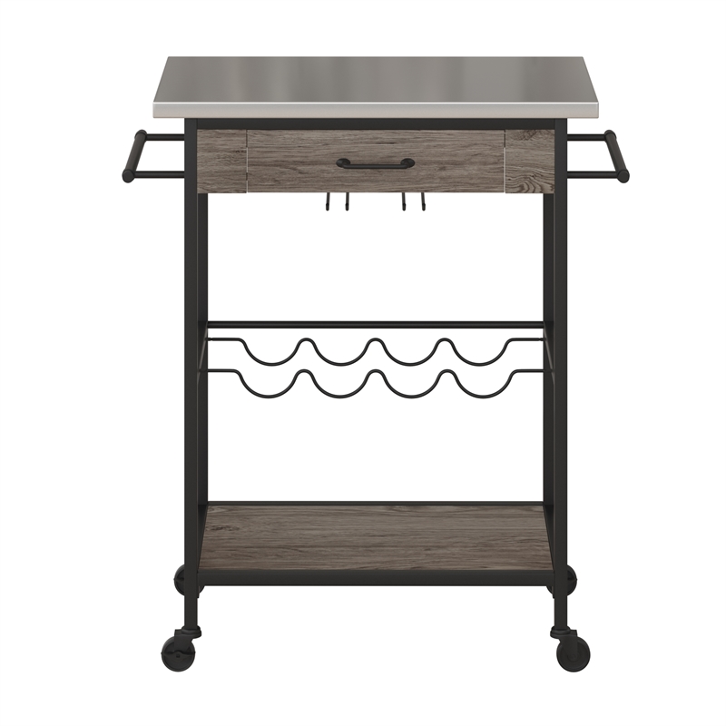 Novogratz Nora Multifunctional Kitchen Cart Stainless Steel in Brown