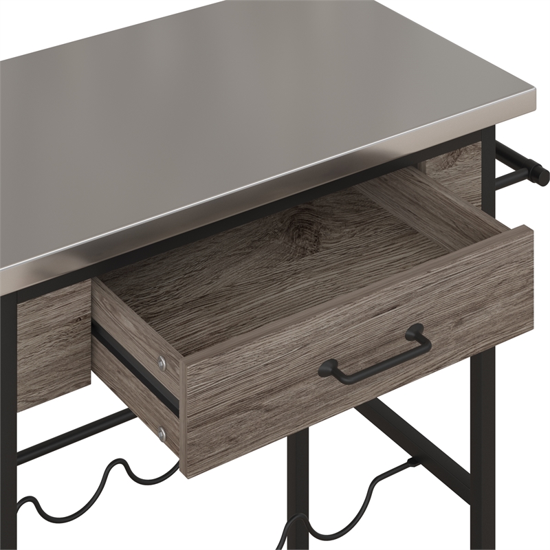 Novogratz Nora Multifunctional Kitchen Cart Stainless Steel in Brown