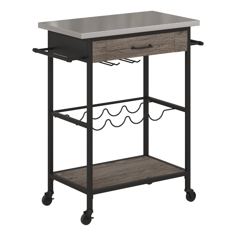 Novogratz Nora Multifunctional Kitchen Cart Stainless Steel in Brown