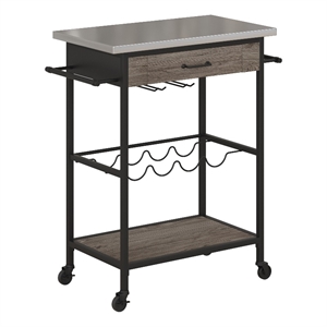 Novogratz Nora Multifunctional Kitchen Cart Stainless Steel in Brown