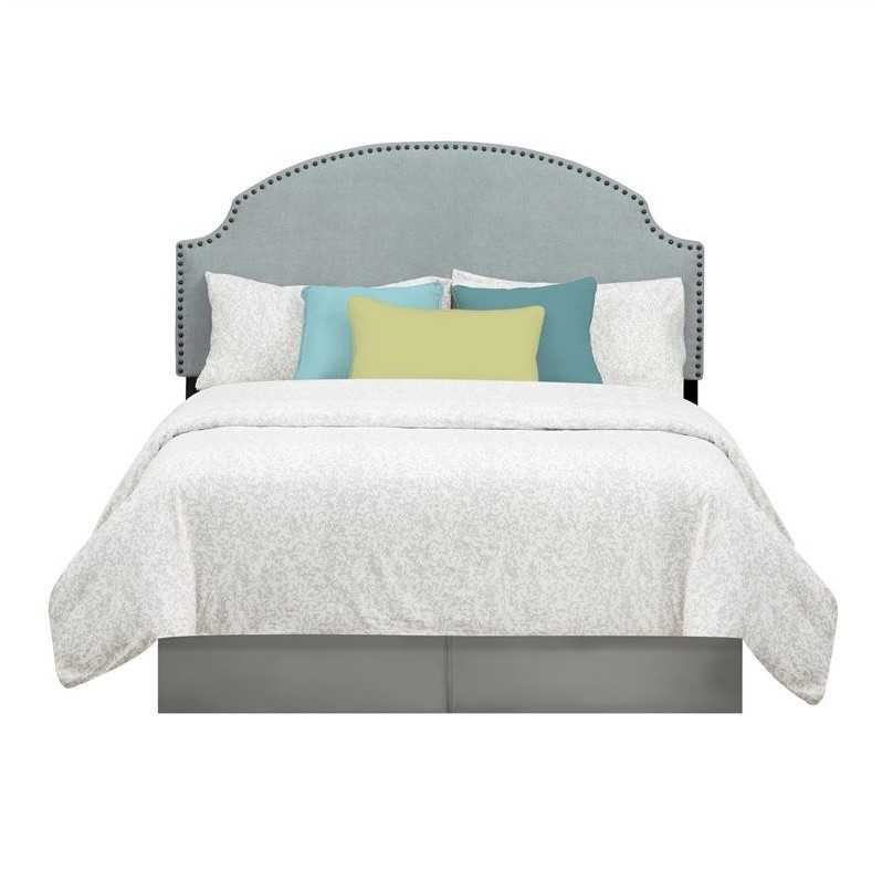 Queen Skylar Nailhead Linen Headboard in Turquoise Blue - DA6364RE-MWC