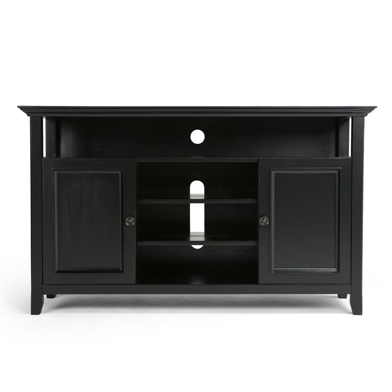 Simpli Home Amherst 54 inch Wide Solid Wood Transitional TV Stand in Black