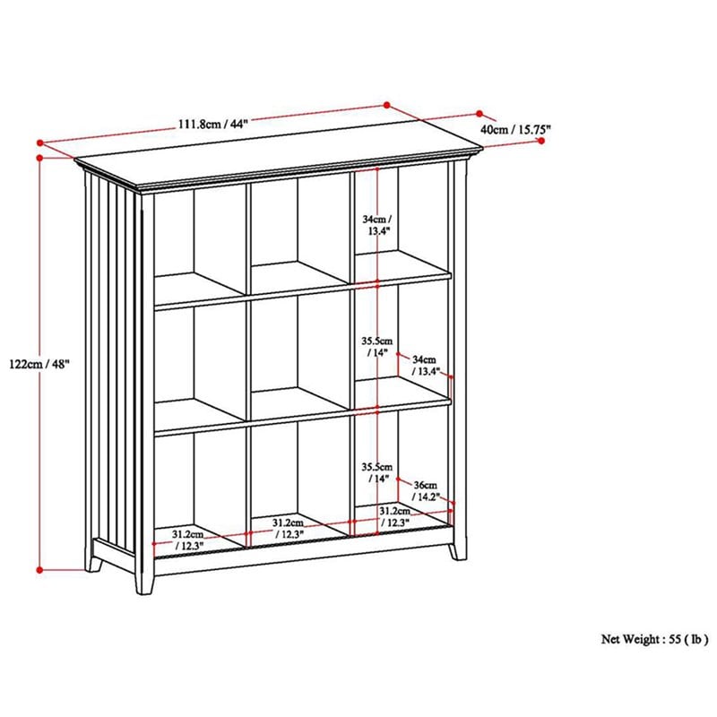 Simpli Home Acadian Wood Transitional 9 Cube Bookcase and Unit in Black