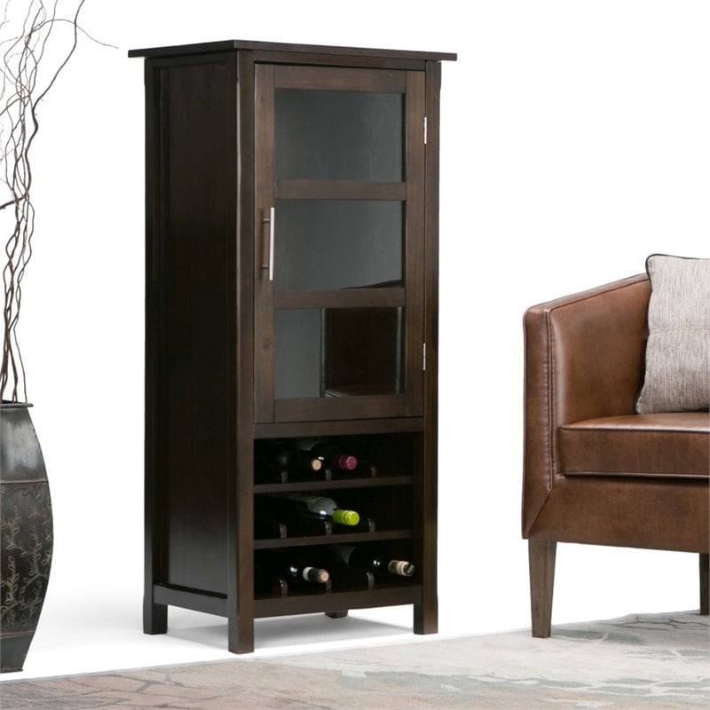 simpli home avalon wine rack cabinet in tobacco brown
