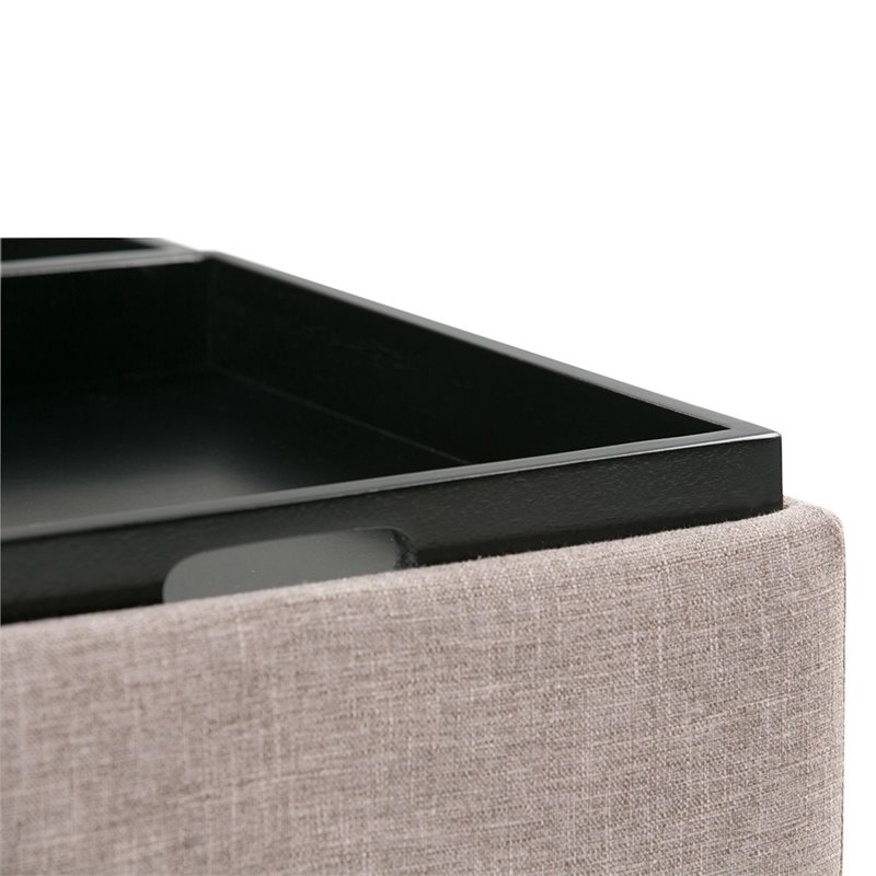 Simpli Home Avalon Upholstered Storage Ottoman w/4-Flip Over Trays in Fawn Brown