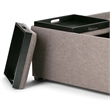 Simpli Home Avalon Upholstered Storage Ottoman w/4-Flip Over Trays in Fawn Brown