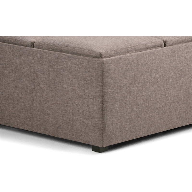 Simpli Home Avalon Upholstered Storage Ottoman w/4-Flip Over Trays in Fawn Brown