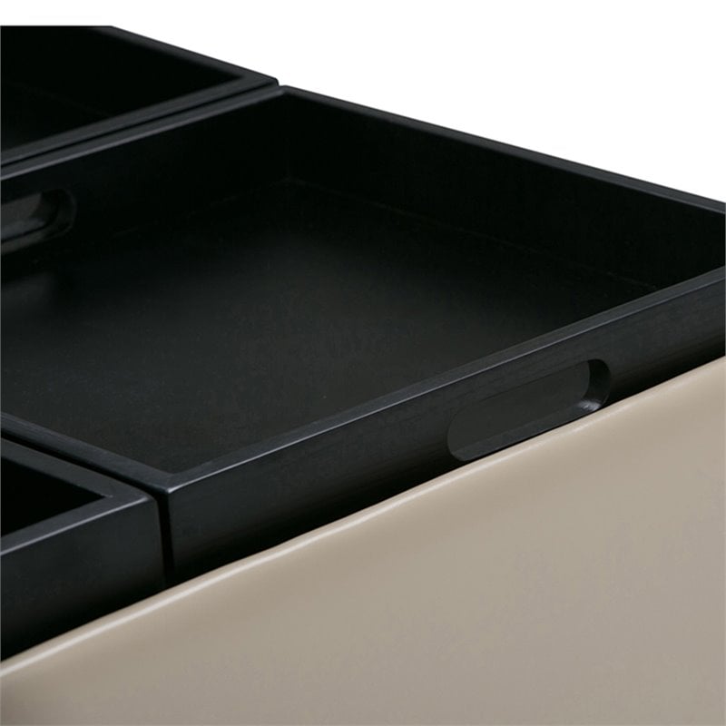 Simpli Home Avalon Faux Leather Coffee Table Storage Ottoman in Cream