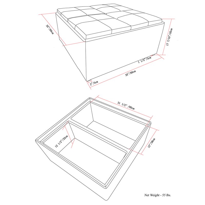 Simpli Home Avalon Faux Leather Coffee Table Storage Ottoman in Cream