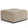 Simpli Home Avalon Faux Leather Coffee Table Storage Ottoman in Cream