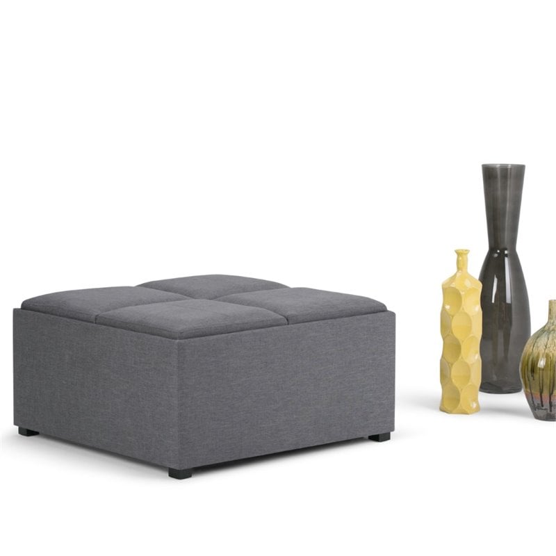Simpli Home Avalon Coffee Table Storage Ottoman in Slate Gray