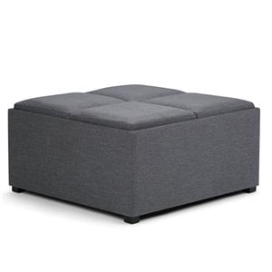Simpli Home Avalon Coffee Table Storage Ottoman in Slate Gray
