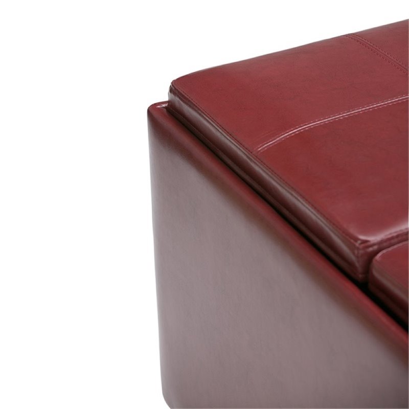 Simpli Home Avalon Faux Leather Coffee, Red Leather Coffee Table