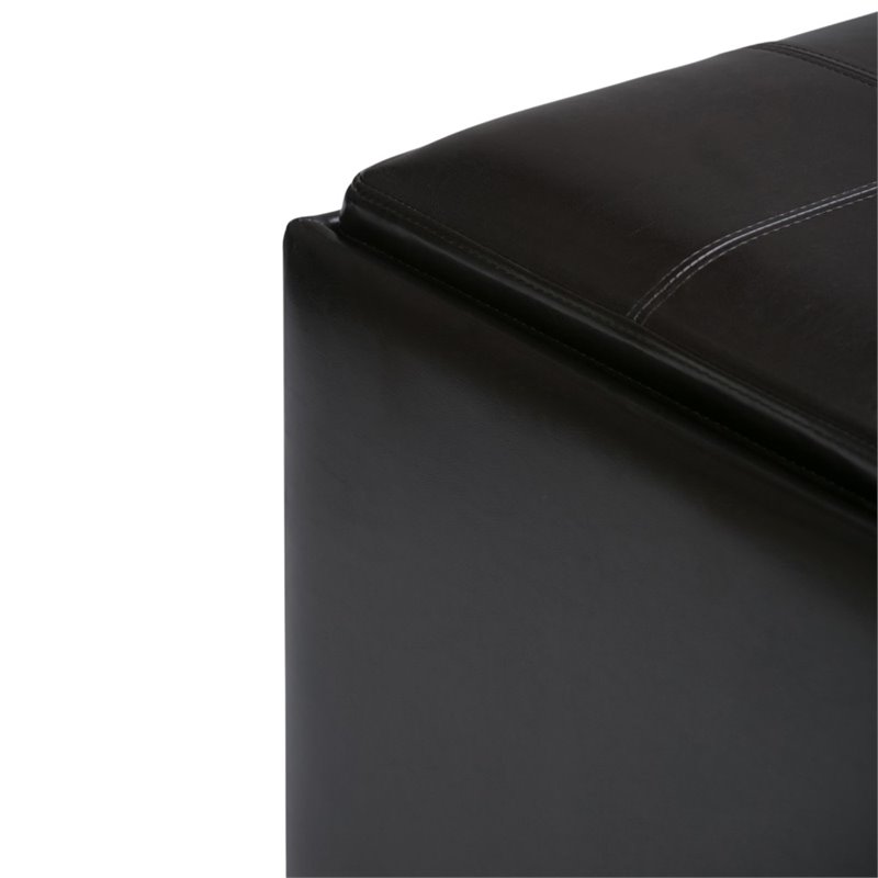 Simpli Home Avalon Faux Leather Coffee Table Storage Ottoman in Tanners Brown