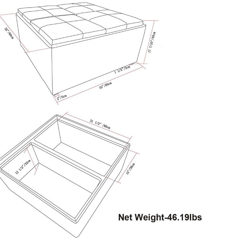 Simpli Home Avalon Faux Leather Coffee Table Storage Ottoman in Tanners Brown