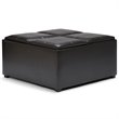 Simpli Home Avalon Faux Leather Coffee Table Storage Ottoman in Tanners Brown