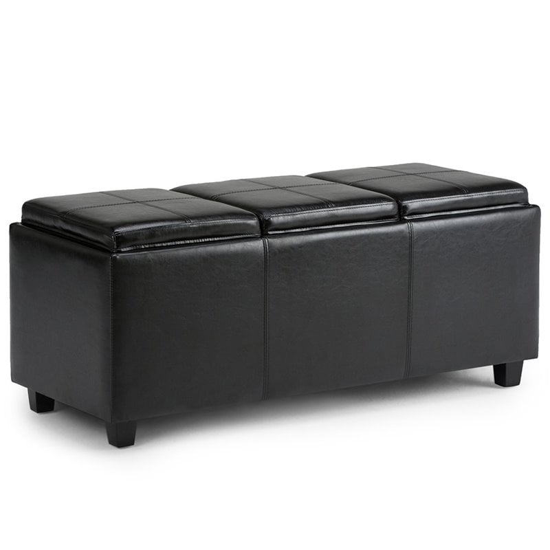 Simpli Home Avalon Faux Leather Storage Bench in Black - 3AXCAVA