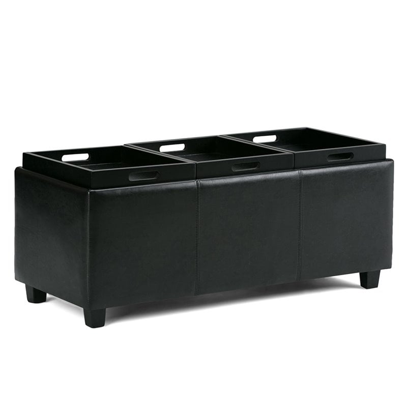 Simpli Home Avalon Faux Leather Storage Bench in Midnight Black