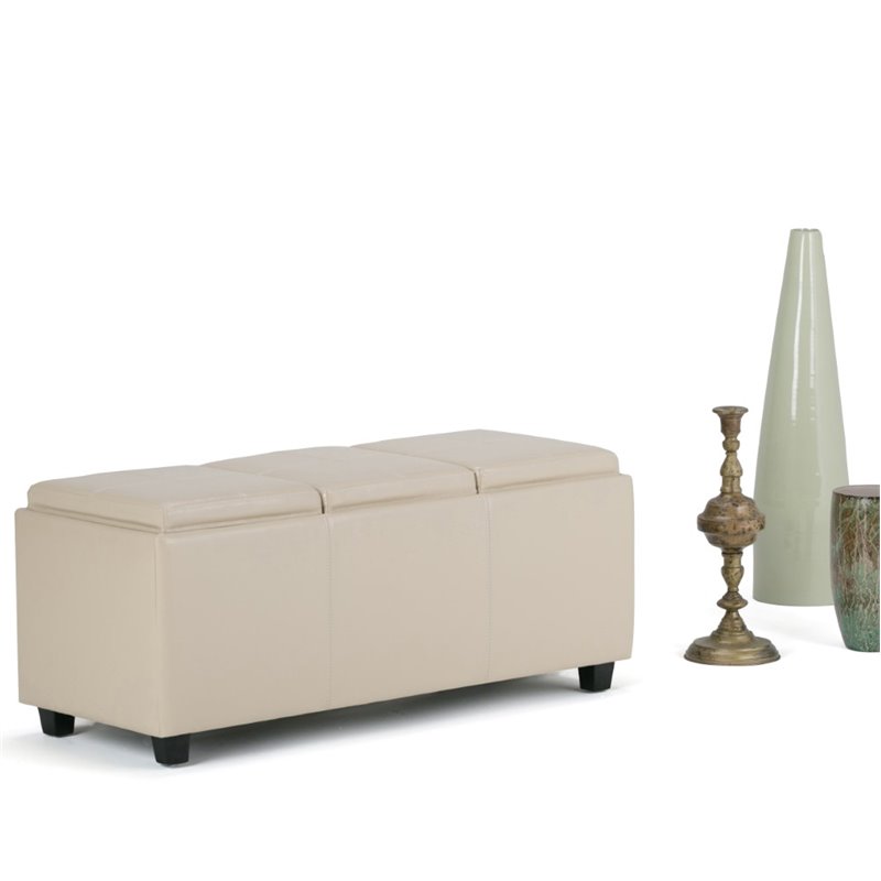 Simpli Home Avalon Faux Leather Storage Bench In Cream 3axcava