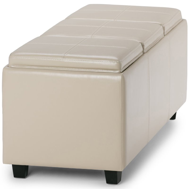Simpli Home Avalon Faux Leather Storage Bench in Satin Cream