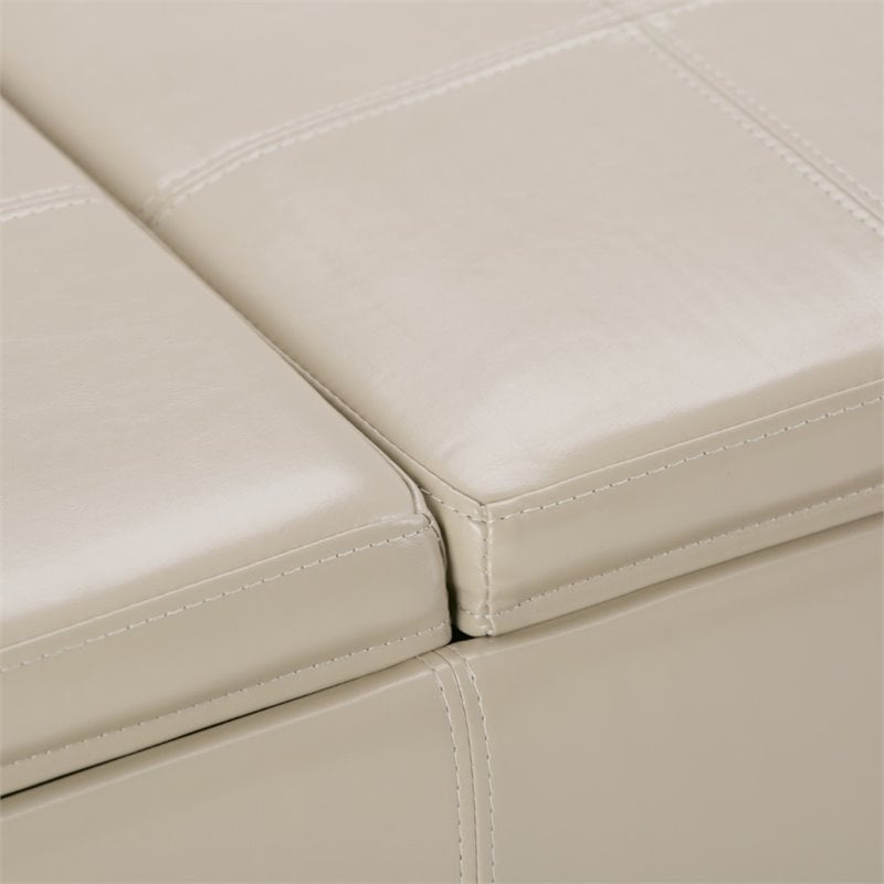 Simpli Home Avalon Faux Leather Storage Bench in Satin Cream