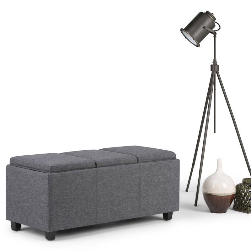 Simpli Home Avalon Storage Bench in Slate Gray