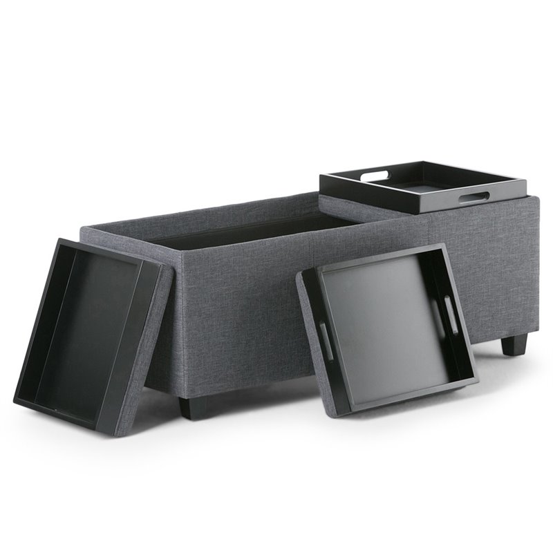 Simpli Home Avalon Storage Bench in Slate Gray
