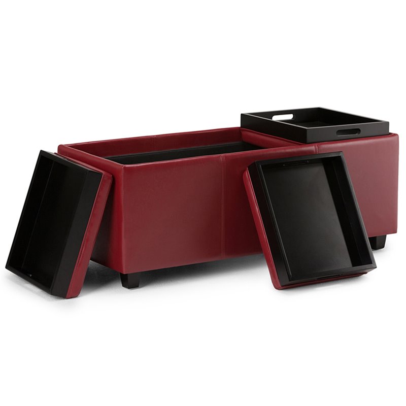 Faux Leather Storage Bench In Red 3axcava Ottbnch 02 Rd Faux Leather Storage Bench In Red