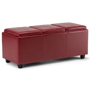Simpli Home Avalon 42&quot W Rectangle Storage Ottoman in Red Faux Leather