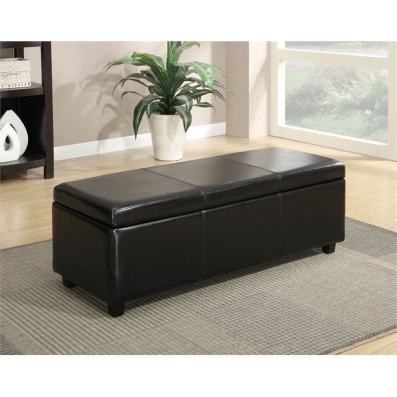 Simpli Home Avalon Faux Leather Storage Bench in Midnight Black