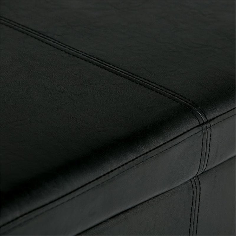Simpli Home Avalon Faux Leather Storage Bench in Midnight Black