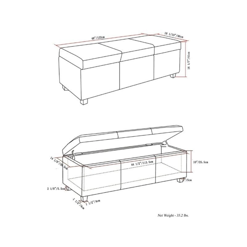 Simpli Home Avalon Faux Leather Storage Bench in Midnight Black