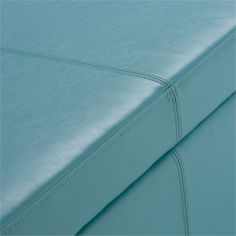 Simpli Home Avalon Faux Leather Storage Bench in Soft Blue