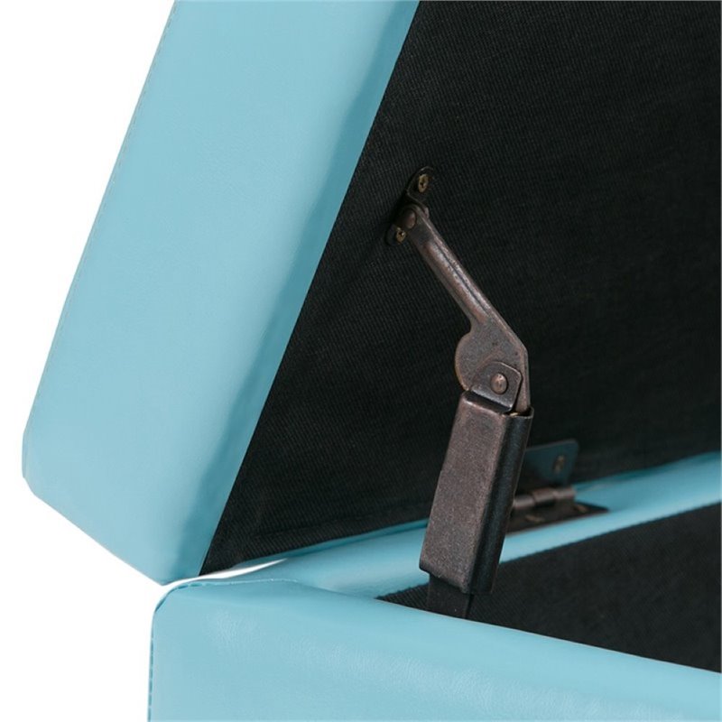 Simpli Home Avalon Faux Leather Storage Bench in Soft Blue