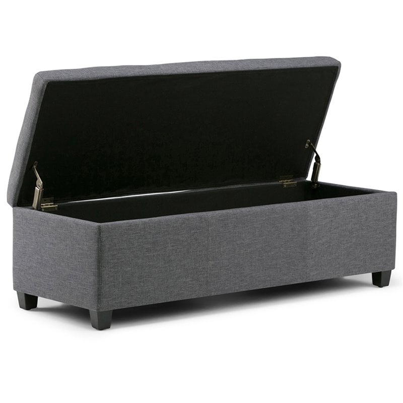 Simpli Home Avalon Storage Bench in Slate Gray