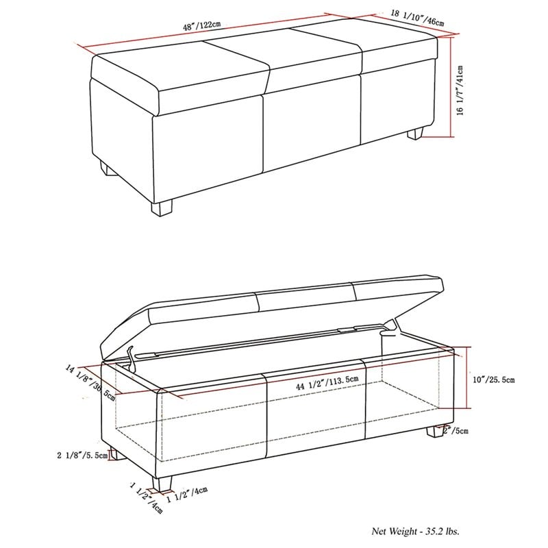 Simpli Home Avalon Storage Bench in Slate Gray