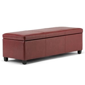 Simpli Home Avalon Faux Leather Storage Bench in Red