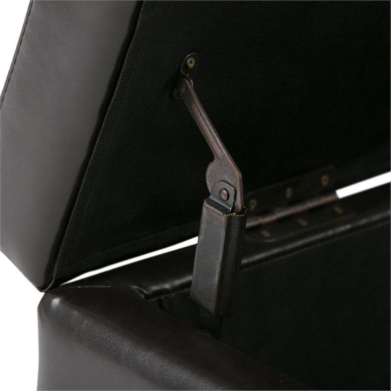 simpli home avalon faux leather storage bench in tanners brown