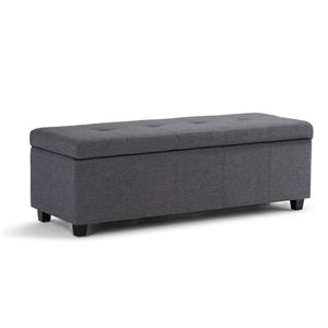 Simpli Home Castleford 48&quotW Linen Upholstered Storage Bench in Slate Gray