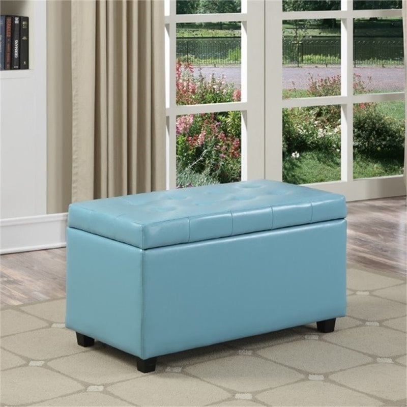 Cosmopolitan 34 inch Wide Rectangle Storage Ottoman in Soft Blue Faux Leather