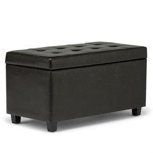 Simpli Home Cosmopolitan 34&quot Transitional Rectangle Ottoman in Tanners Brown Faux Leather