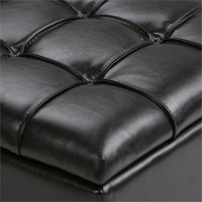 Simpli Home Dover Faux Leather 3 Piece Storage Ottoman in Brown