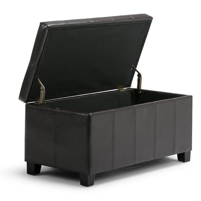 Simpli Home Dover Faux Leather Storage Bench in Tanners Brown