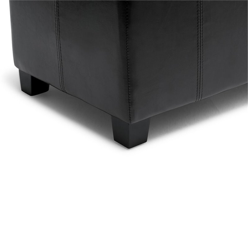 simpli home dover faux leather storage bench in black