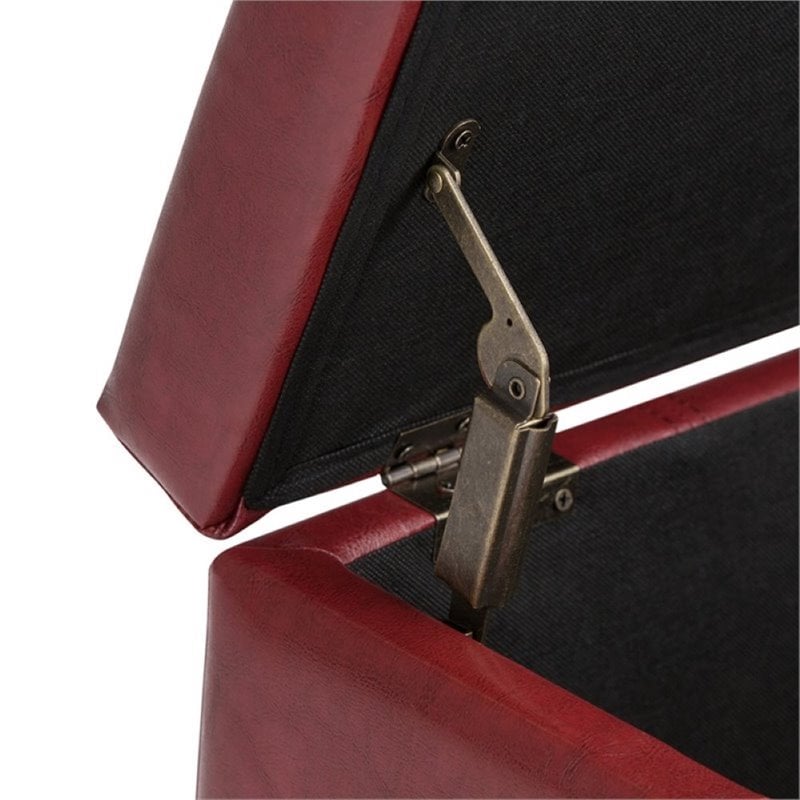 Simpli Home Dover Faux Leather Storage Bench in Radicchio Red